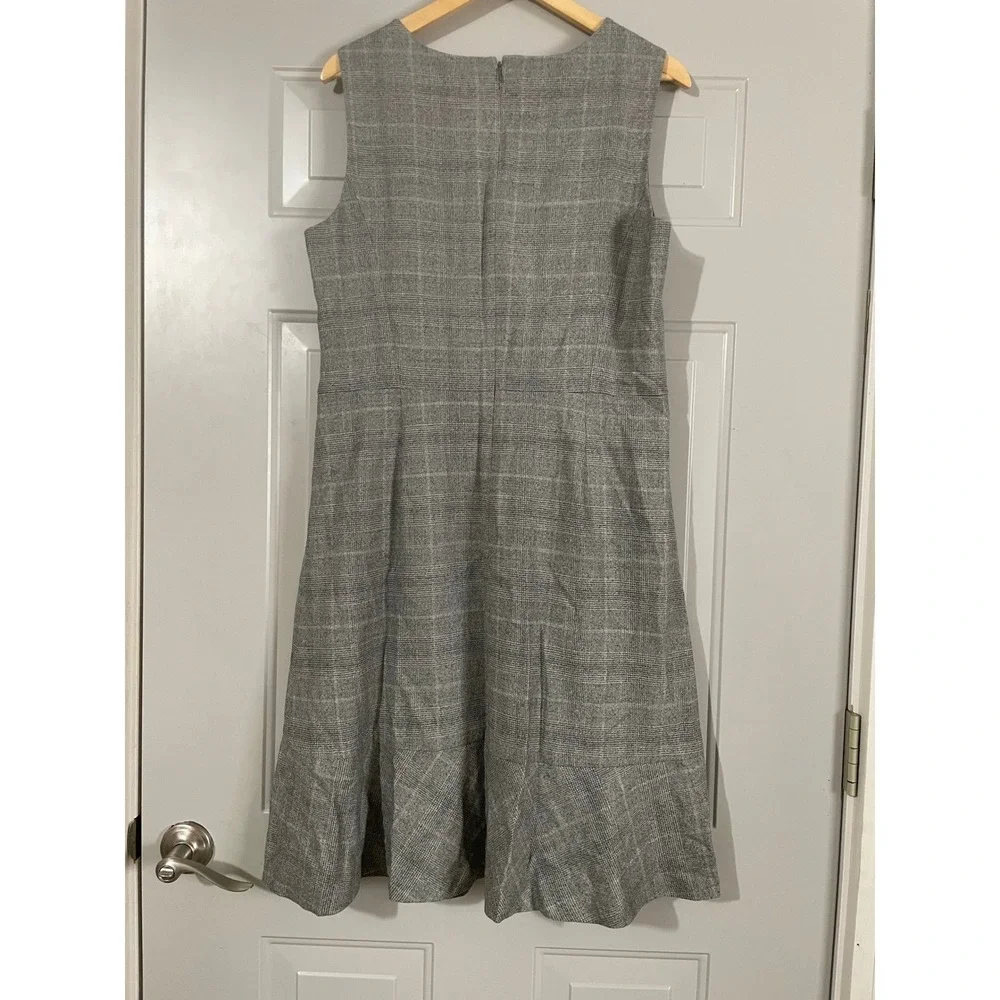 Talbots Plaid Sheath Dress Womens 16 Grey Excellent‎ Italian Wool Blend Flounce